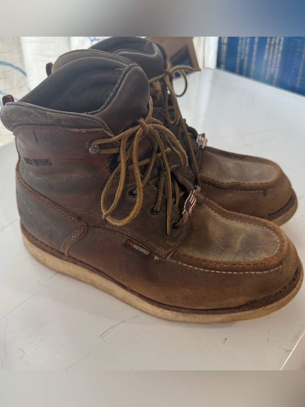 Red Wing 405 Traction Tred Waterproof Brown Leather Work Boots Lace Size 8.5/E2.